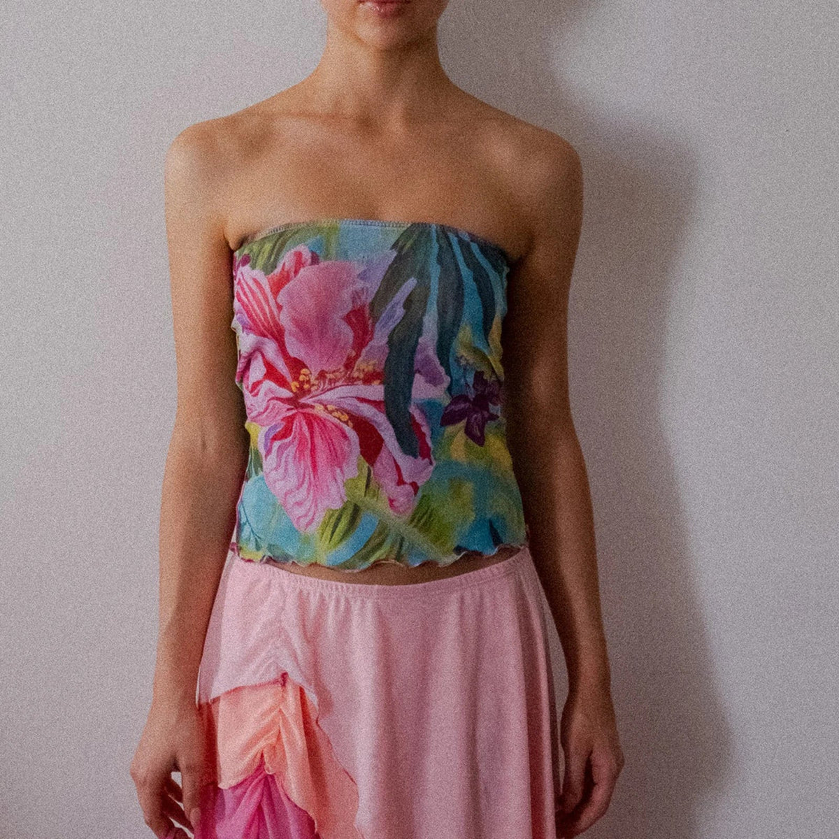 Y2K Tropical Floral Strapless Bandeau Tube Top