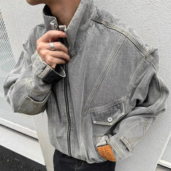 Y2K Upside Down Patchwork Zip Up Denim Jacket