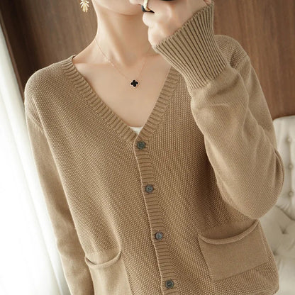 Y2K V Neck Button Up Cardigan With Pocket