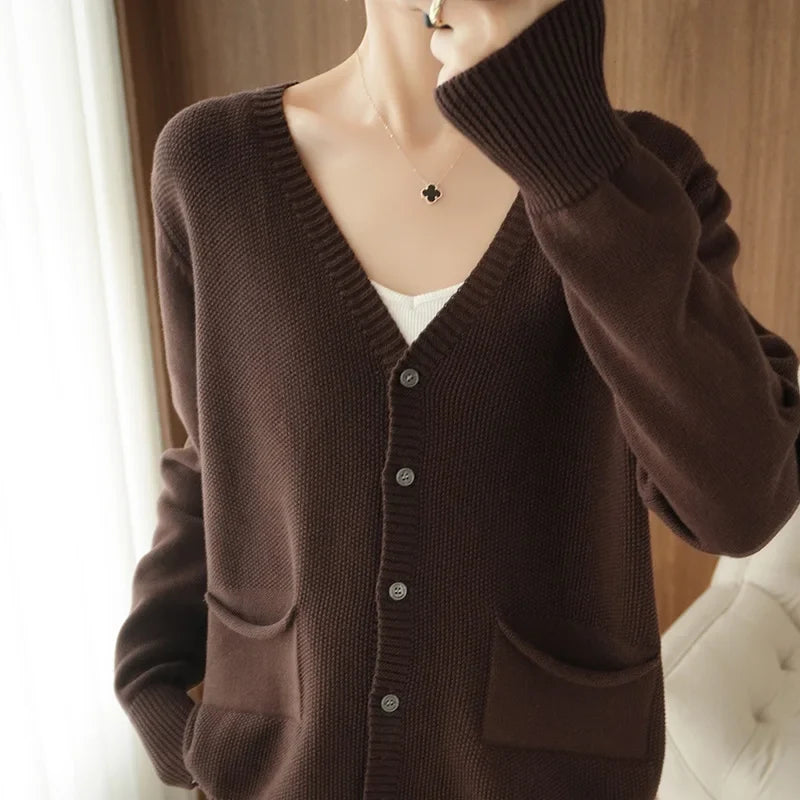 Y2K V Neck Button Up Cardigan With Pocket