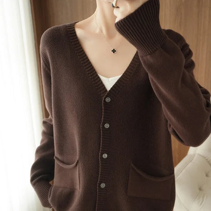 Y2K V Neck Button Up Cardigan With Pocket