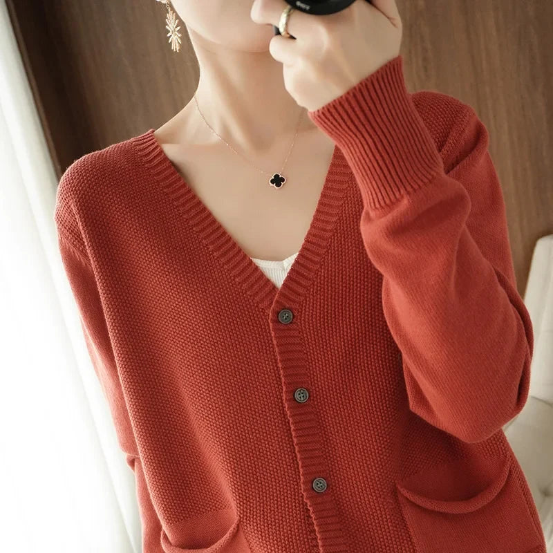 Y2K V Neck Button Up Cardigan With Pocket