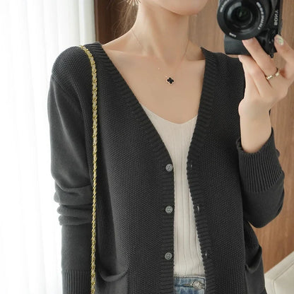 Y2K V Neck Button Up Cardigan With Pocket