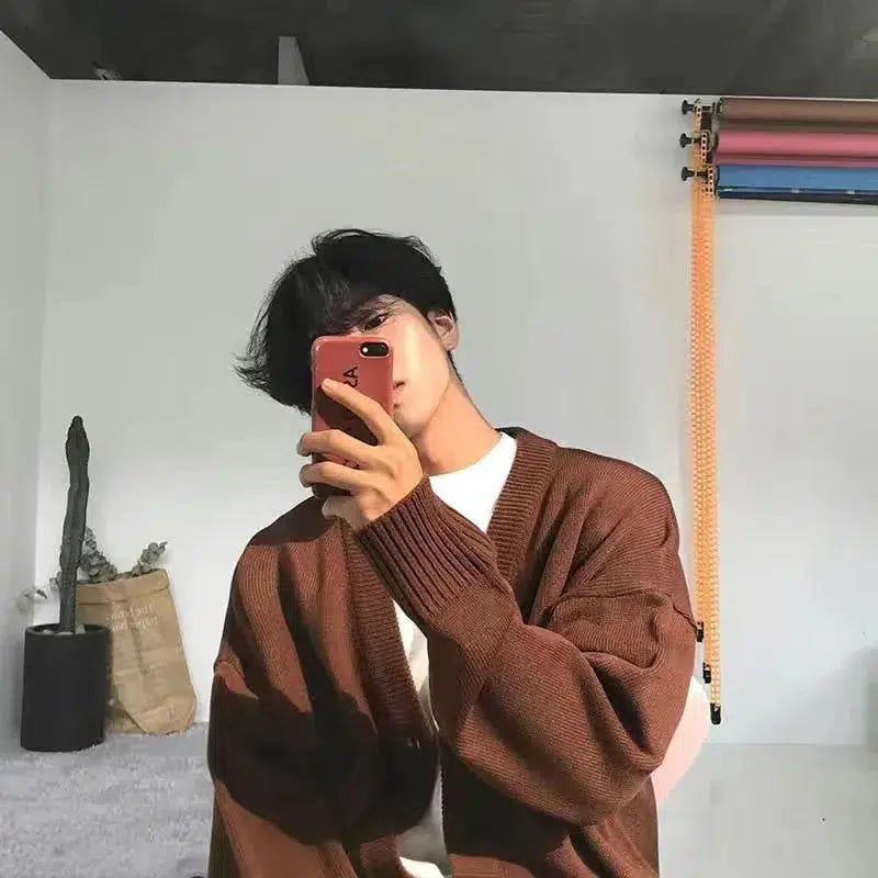 Y2K V-Neck Knit Baggy Cardigan