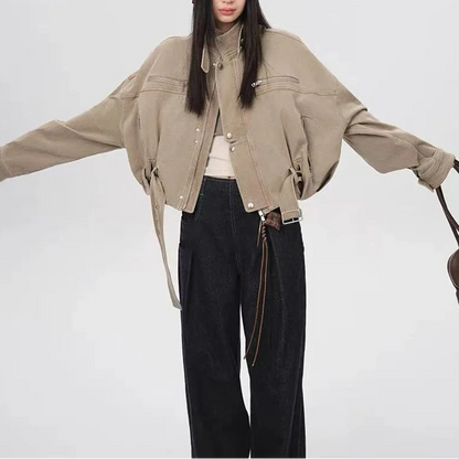 Y2K Vintage Crop Cargo Stand Collar Jacket