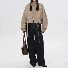 Y2K Vintage Crop Cargo Stand Collar Jacket