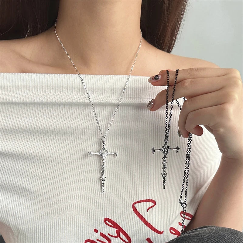 Y2K Vintage Cross Pendant Goth Necklace