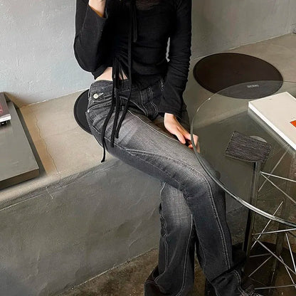 Y2K Vintage Distressed Low Waist Grunge Flared Jeans
