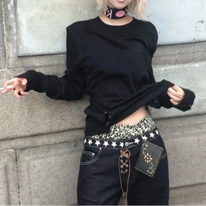 Y2K Vintage Gothic Black Long Sleeve Top