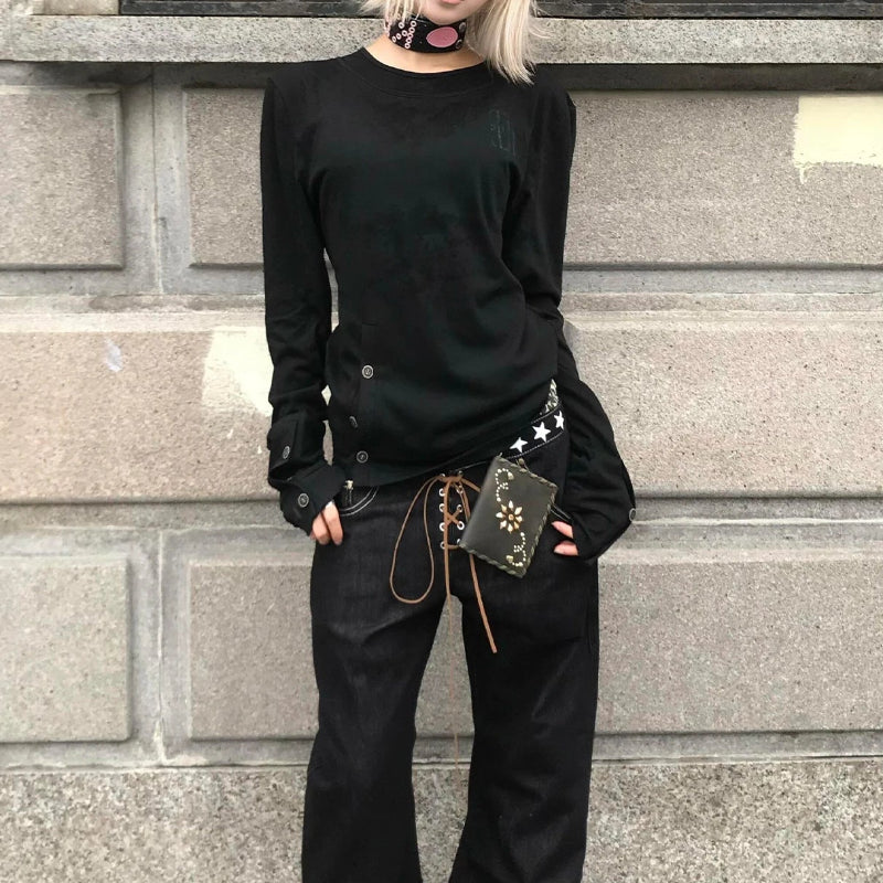Y2K Vintage Gothic Black Long Sleeve Top