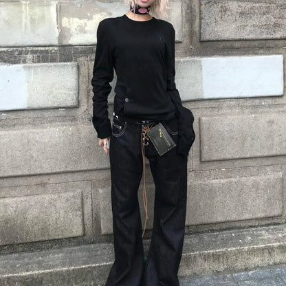 Y2K Vintage Gothic Black Long Sleeve Top