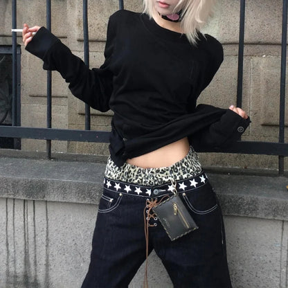 Y2K Vintage Gothic Black Long Sleeve Top
