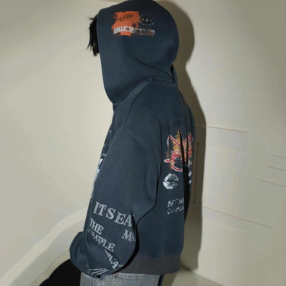 Y2K Vintage Graffiti Graphic Zip Up Hoodie