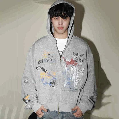 Y2K Vintage Graffiti Graphic Zip Up Hoodie