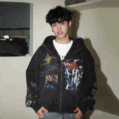 Y2K Vintage Graffiti Graphic Zip Up Hoodie