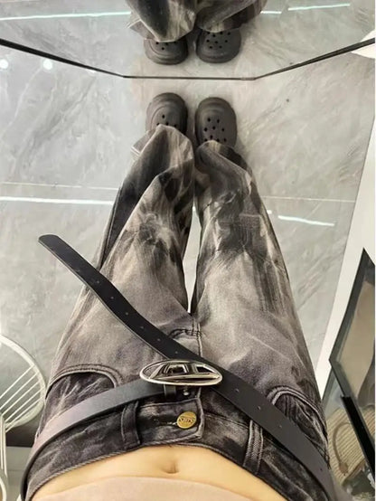 Y2K Vintage Grey Gradient Baggy Boot Cut Jeans