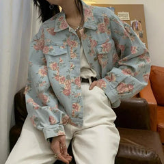 Y2K Vintage Rose Floral Denim Jacket