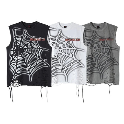 Y2K Vintage Spider Web Distressed Tank Top
