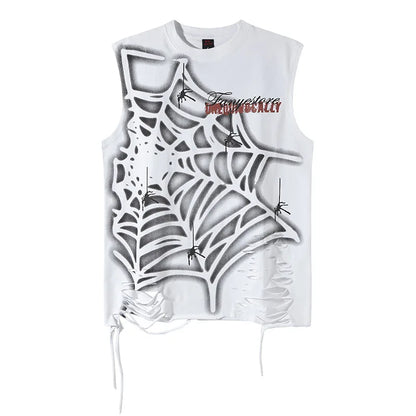 Y2K Vintage Spider Web Distressed Tank Top