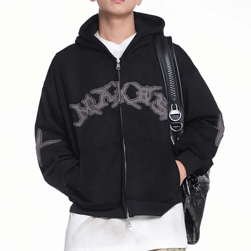 Y2K Vintage Suede Patchwork Zip Up Hoodie
