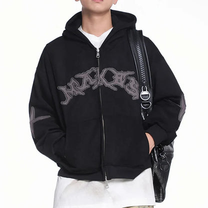 Y2K Vintage Suede Patchwork Zip Up Hoodie