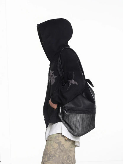 Y2K Vintage Suede Patchwork Zip Up Hoodie