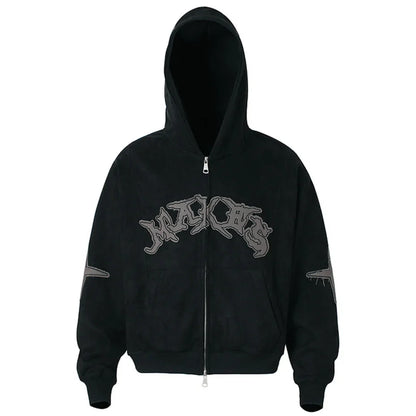 Y2K Vintage Suede Patchwork Zip Up Hoodie