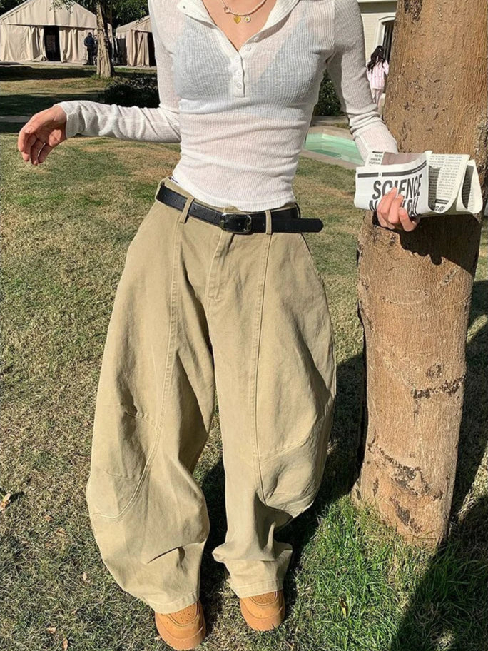 Y2K Vintage Wash Wide Leg Barrel Cargo Jeans