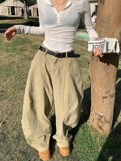 Y2K Vintage Wash Wide Leg Barrel Cargo Jeans