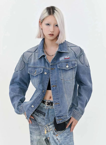 Y2K Washed Armour Panel Denim Jacket
