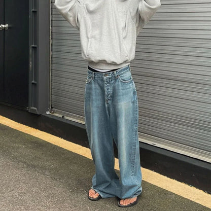 Y2K Washed Blue Streetwear Boot Cut Baggy Jeans