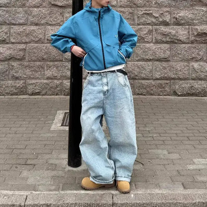 Y2K Washed Blue Streetwear Boot Cut Baggy Jeans