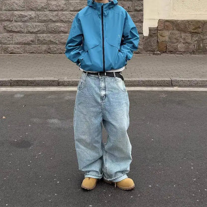 Y2K Washed Blue Streetwear Boot Cut Baggy Jeans