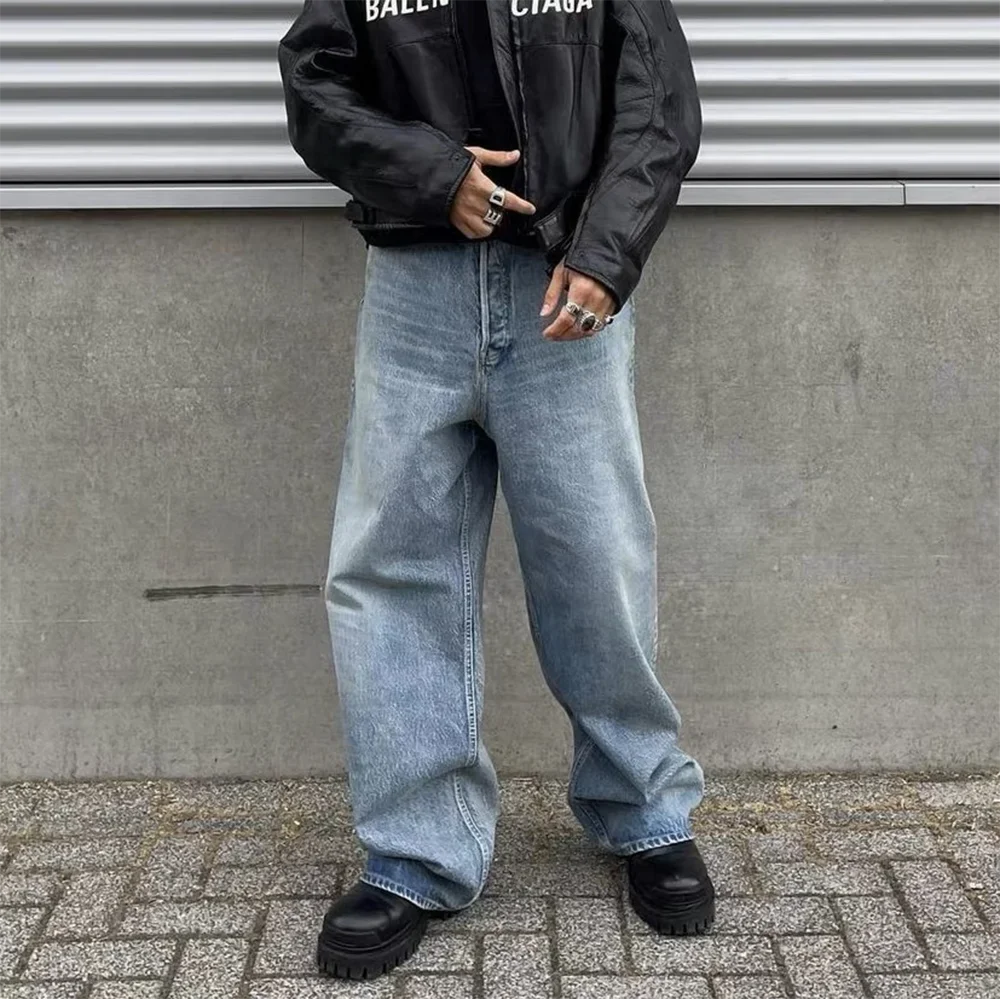 Y2K Washed Blue Streetwear Boot Cut Baggy Jeans