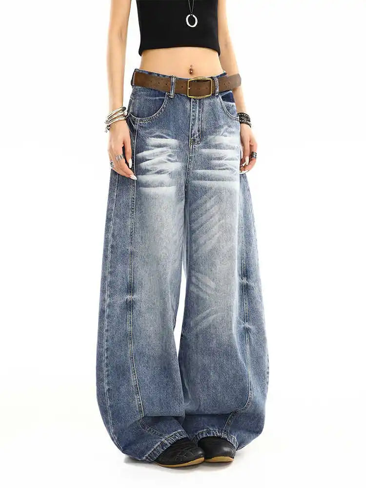 Y2K Washed Curved Baggy Boyfriend Fit Barrel Jeans