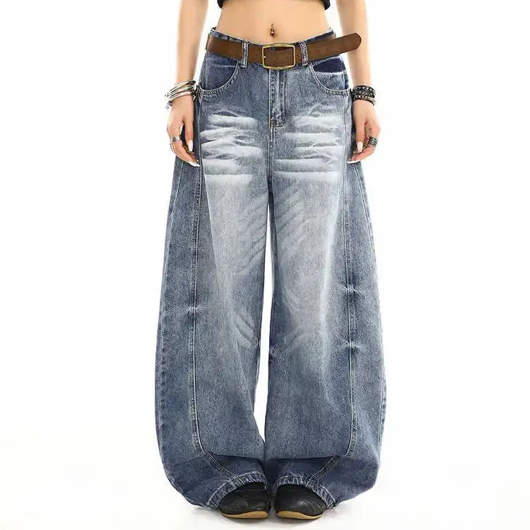 Y2K Washed Curved Baggy Boyfriend Fit Barrel Jeans