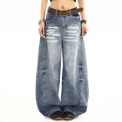 Y2K Washed Curved Baggy Boyfriend Fit Barrel Jeans