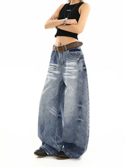Y2K Washed Curved Baggy Boyfriend Fit Barrel Jeans