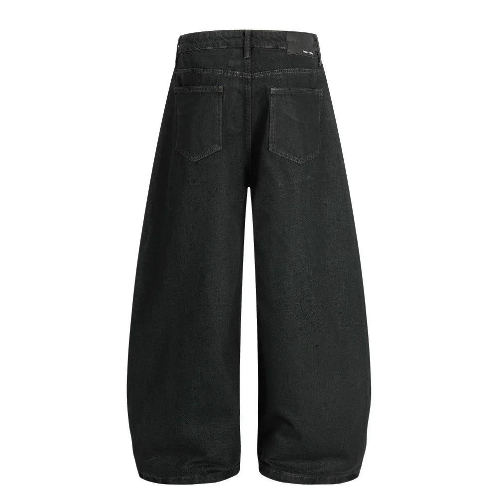 Y2K Washed Distressed Baggy Denim Curved Barrel Jeans
