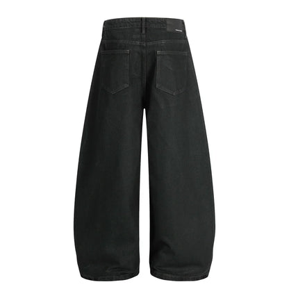 Y2K Washed Distressed Baggy Denim Curved Barrel Jeans