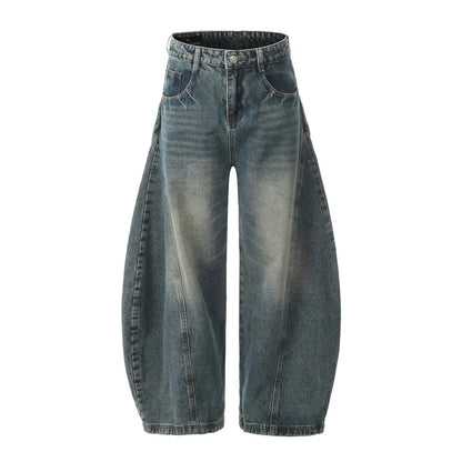 Y2K Washed Essentials Denim Curved Baggy Barrel Jeans