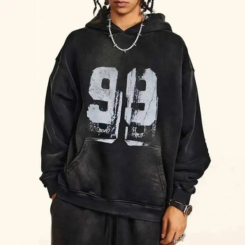 Y2K Washed Graphic "99" Hoodie