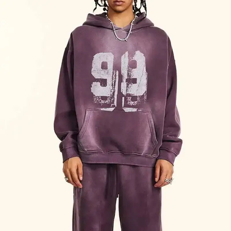 Y2K Washed Graphic "99" Hoodie