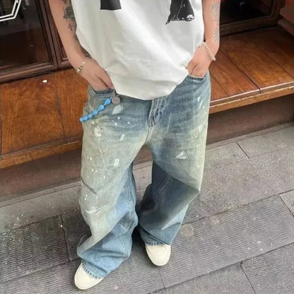 Y2K Washed Splatter Paint Denim Jeans