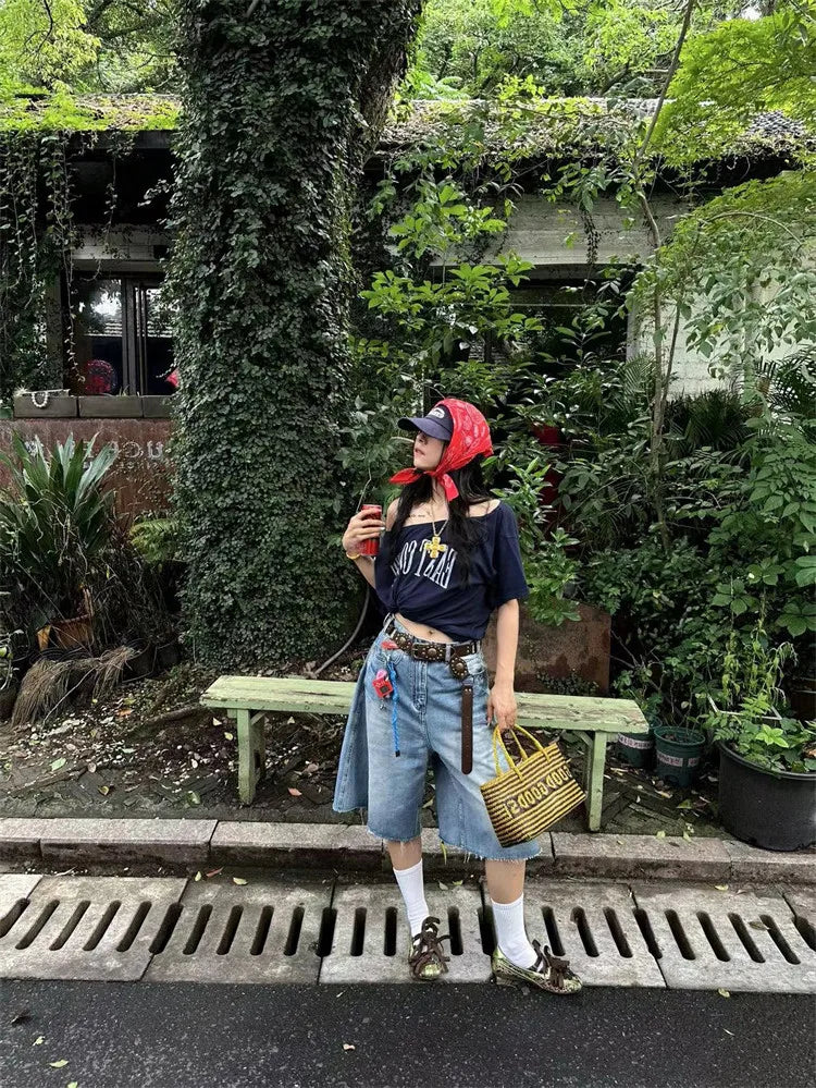Y2K West Coast Graphic Loose Off Shoulder T Shirt