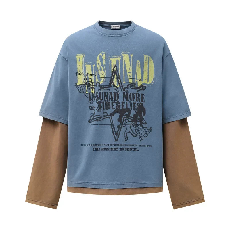 Y2K Western Mock Layered Long Sleeve Top