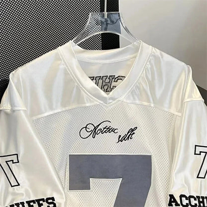 Y2K White Scripture Baggy V Neck Football Jersey