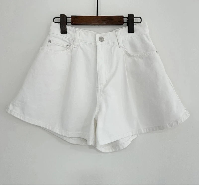 Y2K White Short High Waist Wide Leg Denim Shorts Jorts