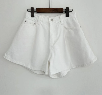 Y2K White Short High Waist Wide Leg Denim Shorts Jorts