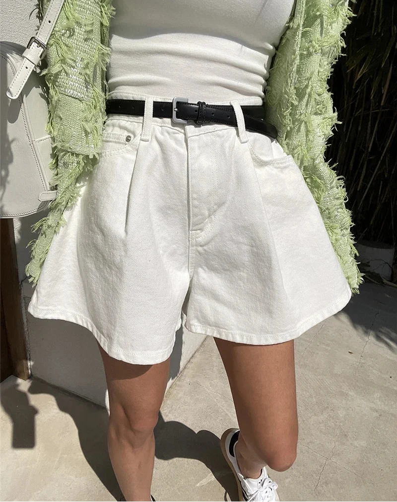 Y2K White Short High Waist Wide Leg Denim Shorts Jorts